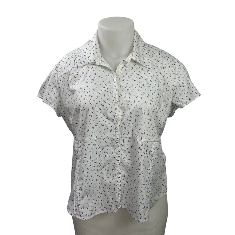 Hollister Womens White Short Sleeves Floral Button Down Shirt Blouse Top Sz XXL